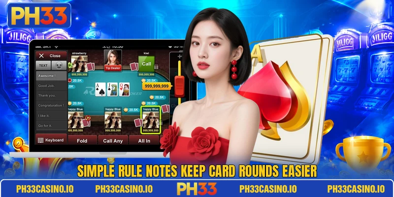 Simple rule notes keep card rounds easier